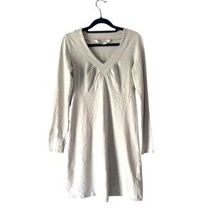 Athleta Grey Long Sleeve V Neck Gathered Waist Casual Dress Size‎ S